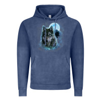 Vintage Denim t shirt, grey wolf hunting ground, icy moon, forest, galaxy Vintage Hoodie - linhVisuals
