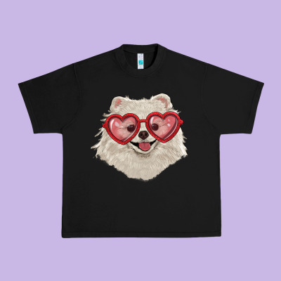White Pomeranian With Love Glasses Urban Heavy Tee Designed By Ranaportraitstore