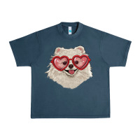 Midnight Navy white pomeranian with love glasses Urban Heavy Tee - RanaPortraitStore
