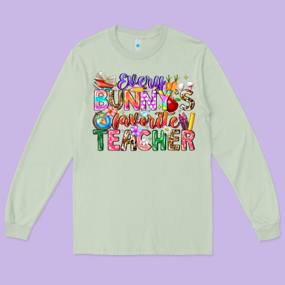 Every Bunny Favorite Teacher Easter Long Sleeve Tee Designed By Cowhidedigitalart
