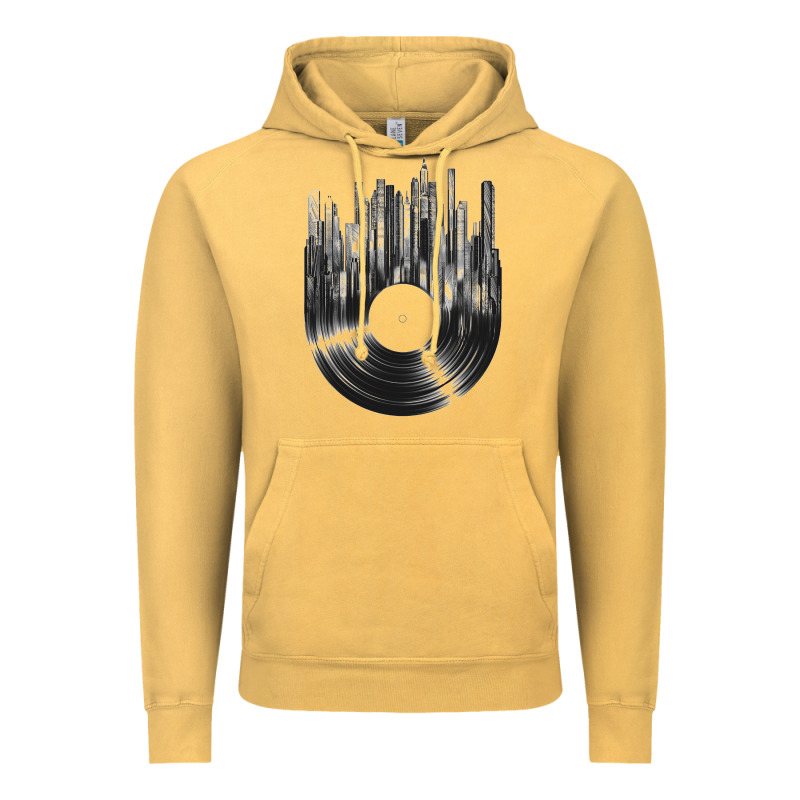 Vinyl Record Cityscape Vintage Hoodie by linhVisuals | Teevron