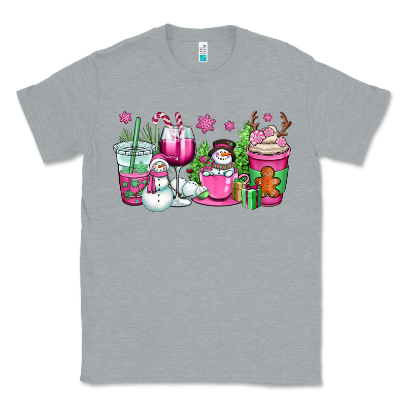 Pink Christmas Snowman Coffee Cups Classic Tee by OliviaCreatesArt | Teevron