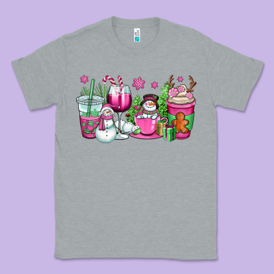 Pink Christmas Snowman Coffee Cups Classic Tee Designed By Oliviacreatesart