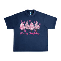 Navy Merry Christmas Trees Urban Heavy Tee - FaDigitalArtStudio