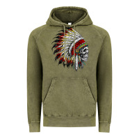 Vintage Olive native american indian chief skull motorcycle headdress  t shirt Vintage Hoodie - linhVisuals