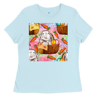 Baby Blue Easter Bunny With Hamper Seamless Pattern Ladies Tee - BundleAndBundleShop