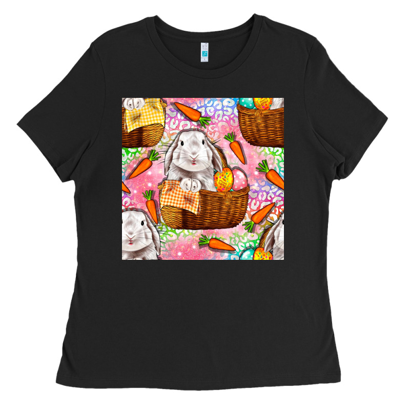 Easter Bunny With Hamper Seamless Pattern Ladies Tee by BundleAndBundleShop | Teevron