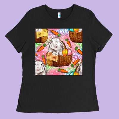 Easter Bunny With Hamper Seamless Pattern Ladies Tee Designed By Bundleandbundleshop