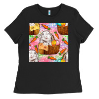 Black Easter Bunny With Hamper Seamless Pattern Ladies Tee - BundleAndBundleShop
