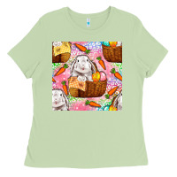 Matcha Easter Bunny With Hamper Seamless Pattern Ladies Tee - BundleAndBundleShop