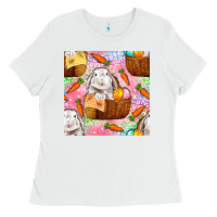 White Easter Bunny With Hamper Seamless Pattern Ladies Tee - BundleAndBundleShop