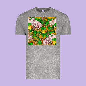 St Patricks  Day Pig With Candy And Pot Of Gold  Seamless Pattern Vintage Tee Designed By Fadigitalartstudio