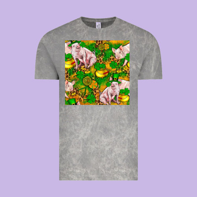 St Patricks  Day Pig With Candy And Pot Of Gold  Seamless Pattern Vintage Tee Designed By Fadigitalartstudio