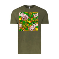 Vintage Olive St patricks  day pig with candy and pot of gold  seamless pattern Vintage Tee - FaDigitalArtStudio