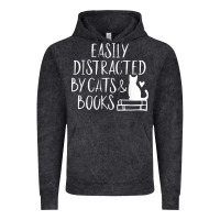 Easily Distracted By Cats And Books   Cute Book Lover T Shirt Vintage Hoodie | Teevron