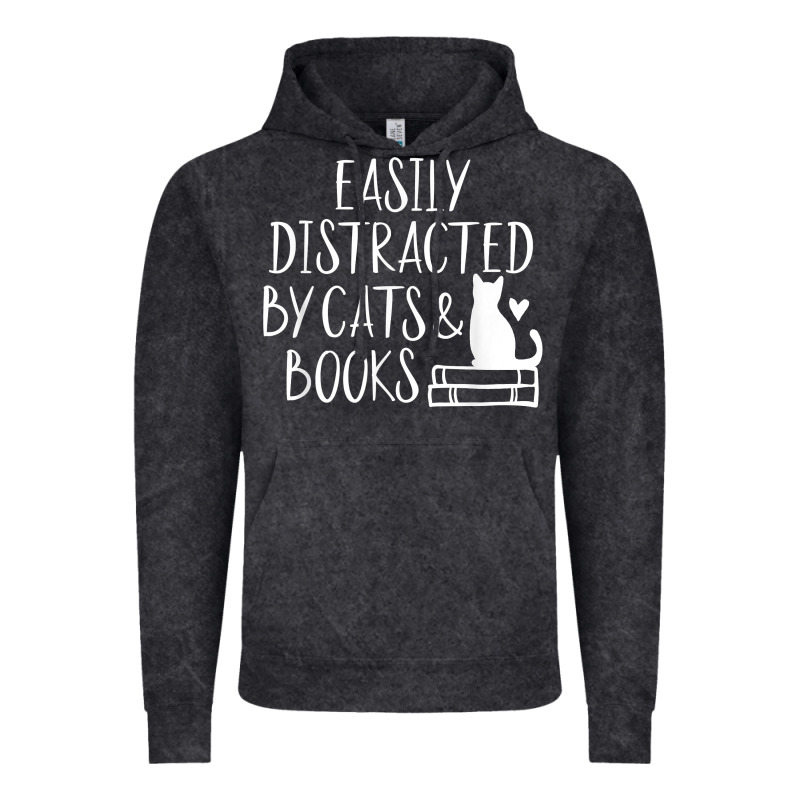 Easily Distracted By Cats And Books   Cute Book Lover T Shirt Vintage Hoodie by linhVisuals | Teevron