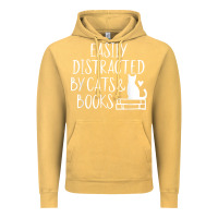 Vintage Mustard easily distracted by cats and books   cute book lover t shirt Vintage Hoodie - linhVisuals