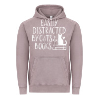 Vintage Zinc easily distracted by cats and books   cute book lover t shirt Vintage Hoodie - linhVisuals