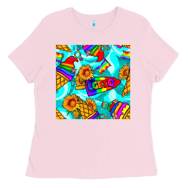 Pride Lgbtq Ice Cream And Sunflowers Seamless Ladies Tee by BundleAndBundleShop | Teevron