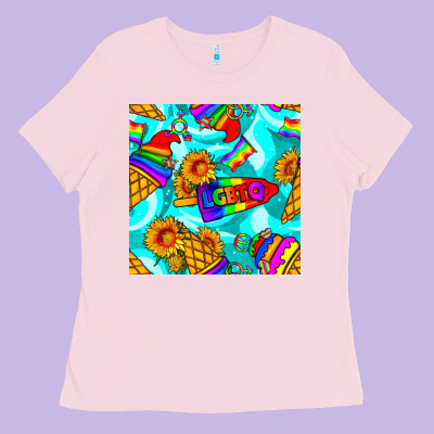 Pride Lgbtq Ice Cream And Sunflowers Seamless Ladies Tee Designed By Bundleandbundleshop