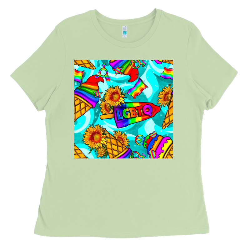 Pride Lgbtq Ice Cream And Sunflowers Seamless Ladies Tee by BundleAndBundleShop | Teevron
