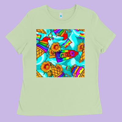 Pride Lgbtq Ice Cream And Sunflowers Seamless Ladies Tee Designed By Bundleandbundleshop