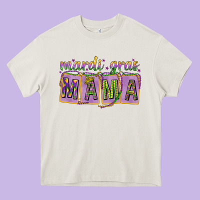 Mardi Gras Mama With Beads Mother's Day Heavy Core Tee Designed By Howdyjamesfarm