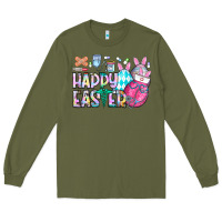 Army Green happy easter nurse Long Sleeve Tee - CowhideDigitalArt
