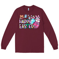 Burgundy happy easter nurse Long Sleeve Tee - CowhideDigitalArt