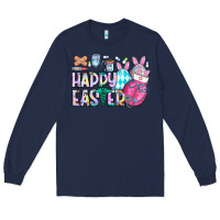 Navy happy easter nurse Long Sleeve Tee - CowhideDigitalArt