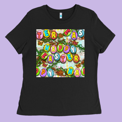 Happy Easter Seamless Pattern Ladies Tee Designed By Bundleandbundleshop