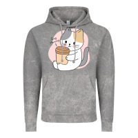Cloud Rock Cat Drinking Coffee Kitten Kawaii Japanese Kitty Vintage Hoodie - linhVisuals
