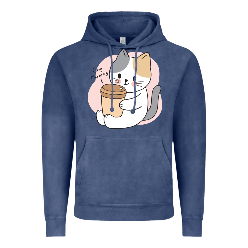 Cat Drinking Coffee Kitten Kawaii Japanese Kitty Vintage Hoodie by linhVisuals | Teevron
