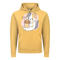 Vintage Mustard Cat Drinking Coffee Kitten Kawaii Japanese Kitty Vintage Hoodie - linhVisuals