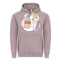 Vintage Zinc Cat Drinking Coffee Kitten Kawaii Japanese Kitty Vintage Hoodie - linhVisuals