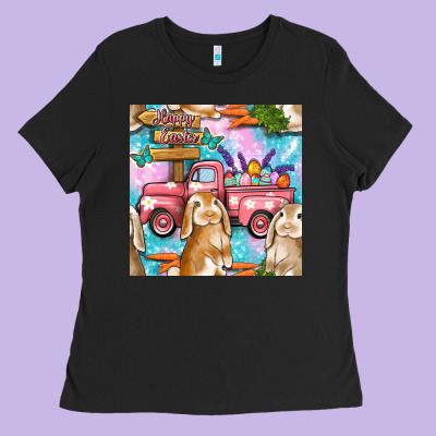 Easter Bunny With Truck Seamless Pattern Ladies Tee Designed By Bundleandbundleshop