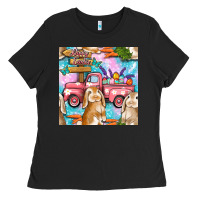 Black Easter Bunny With Truck Seamless Pattern Ladies Tee - BundleAndBundleShop