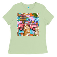 Matcha Easter Bunny With Truck Seamless Pattern Ladies Tee - BundleAndBundleShop