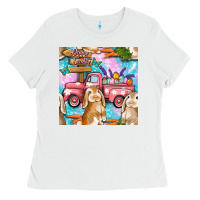 White Easter Bunny With Truck Seamless Pattern Ladies Tee - BundleAndBundleShop
