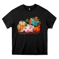 Black Hello fall pig Heavy Core Tee - RanaPortraitStore