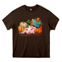 Chocolate Brown Hello fall pig Heavy Core Tee - RanaPortraitStore