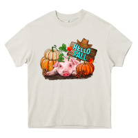 Cream Hello fall pig Heavy Core Tee - RanaPortraitStore