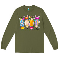 Army Green Easter Teacher Life Long Sleeve Tee - CowhideDigitalArt