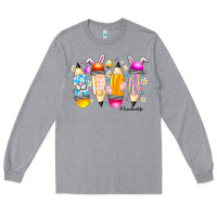 Heather Grey Easter Teacher Life Long Sleeve Tee - CowhideDigitalArt