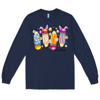Navy Easter Teacher Life Long Sleeve Tee - CowhideDigitalArt