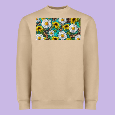 Sunflower And Daisy With Leopard Heavyweight Sweatshirt Designed By Ranaportraitstore