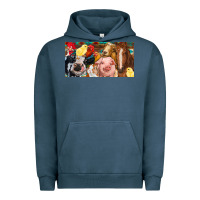 Pigment Midnight Navy Farm animals with aztec Urban Hoodie - RanaPortraitStore