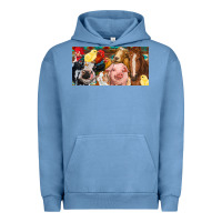 Pigment Pebble Blue Farm animals with aztec Urban Hoodie - RanaPortraitStore