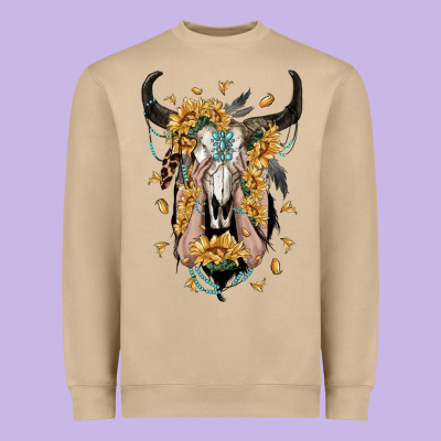 Sunflower Boho Bull Skull With Hands Heavyweight Sweatshirt Designed By Ranaportraitstore