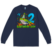 Navy birthday boy frog age 2 Long Sleeve Tee - LillyAllenDesigns
